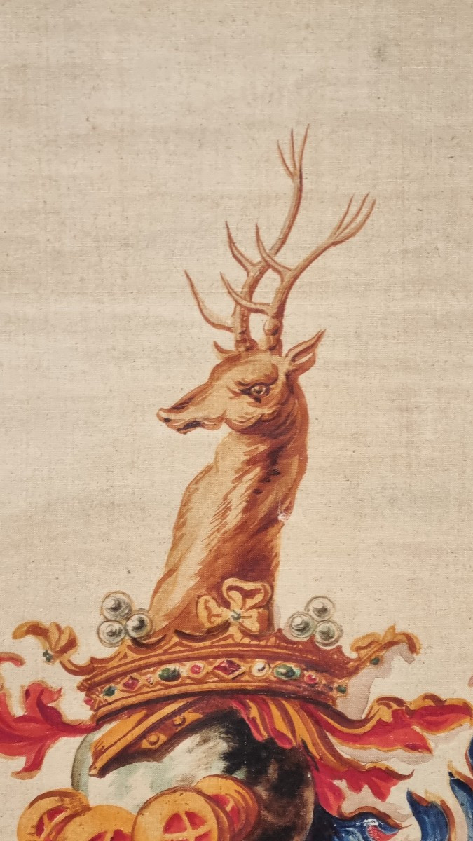 Large Painted Panel Bearing The Coat Of Arms Of The Marquis De Bosredon Chaumeau, Painter In Bourges. Heraldry -photo-4