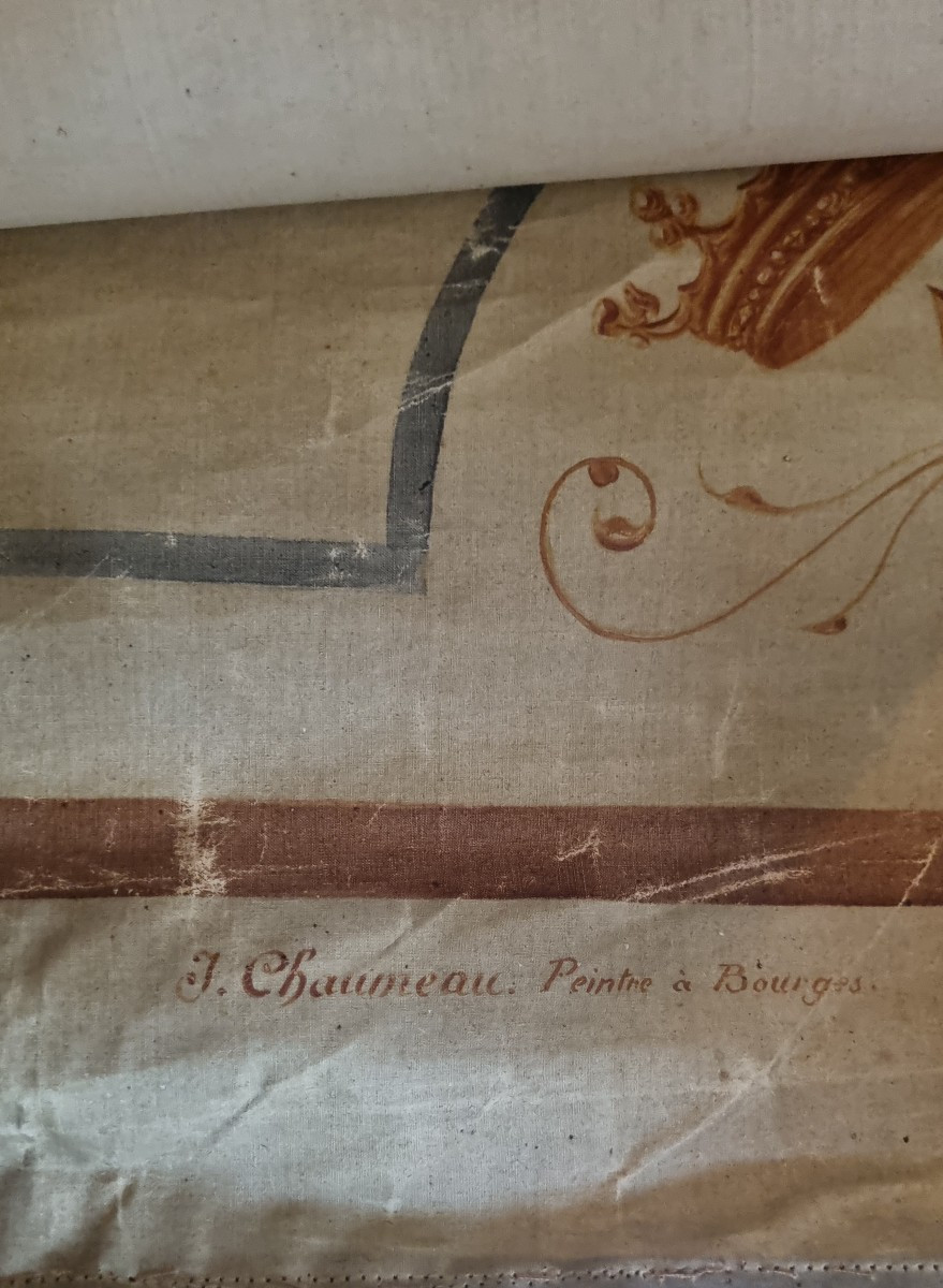 Large Painted Panel Bearing The Coat Of Arms Of The Marquis De Bosredon Chaumeau, Painter In Bourges. Heraldry -photo-2