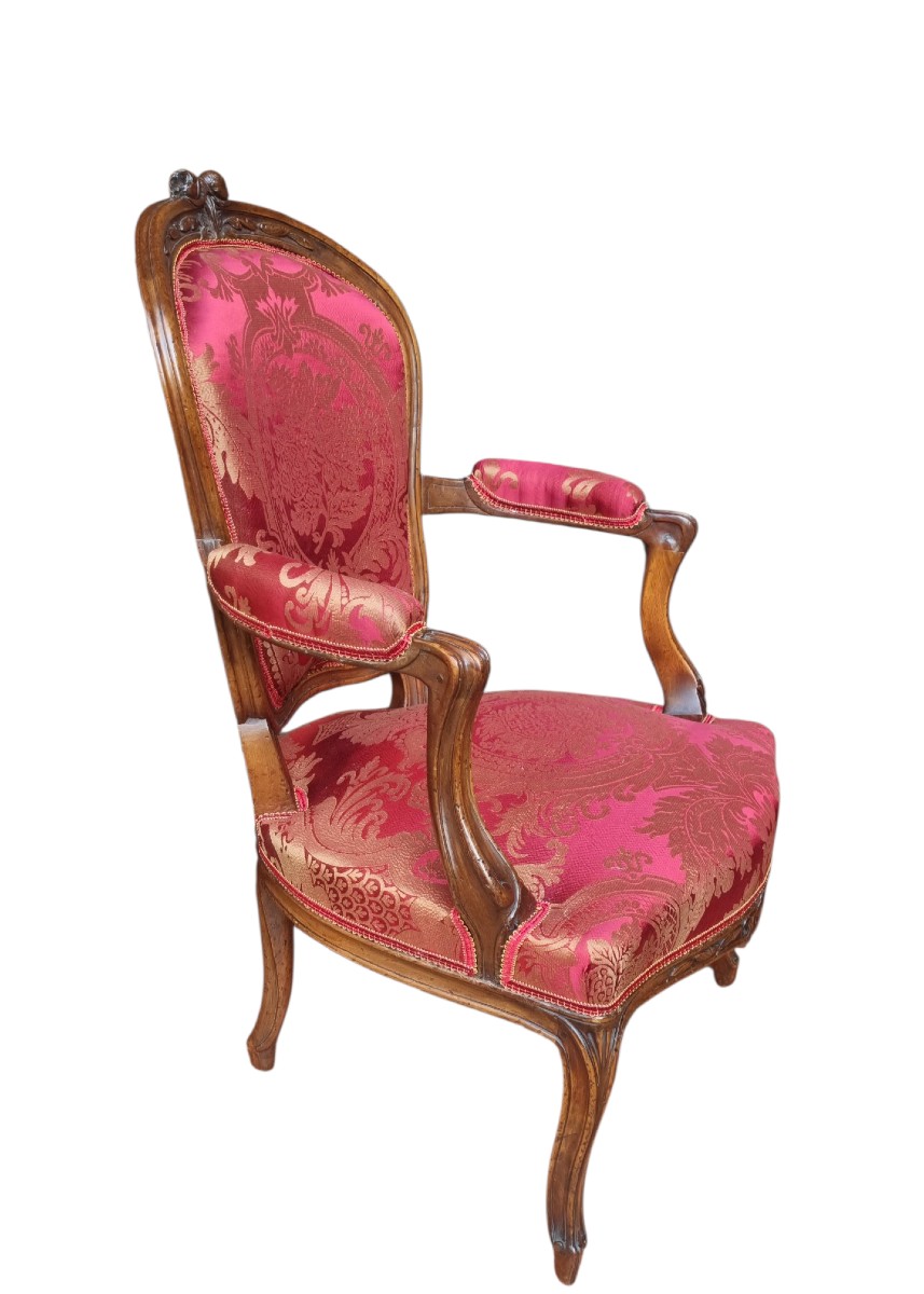 Pair Of Wide Louis XV Style Cabriolet Armchairs, Mid-19th Century-photo-3