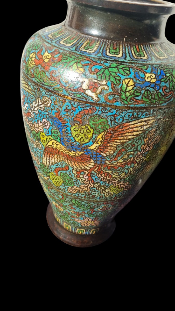 Pair Of Japanese Cloisonné Bronze Vases, 19th Century -photo-3