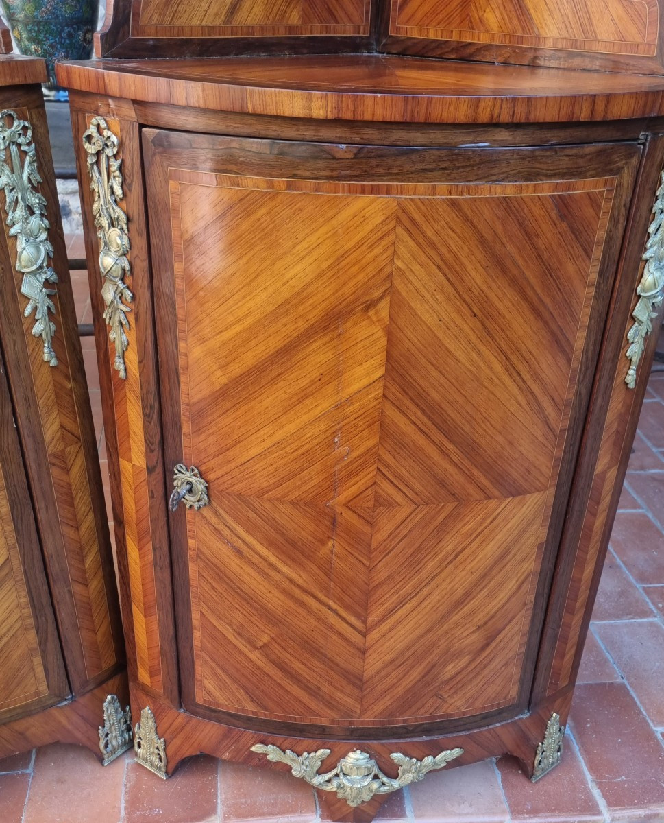 PAIRE D ENCOIGNURES A GRADINS  ENCOIGNURE MARQUETERIE STYLE LOUIS XVI ÉPOQUE XIX -photo-3