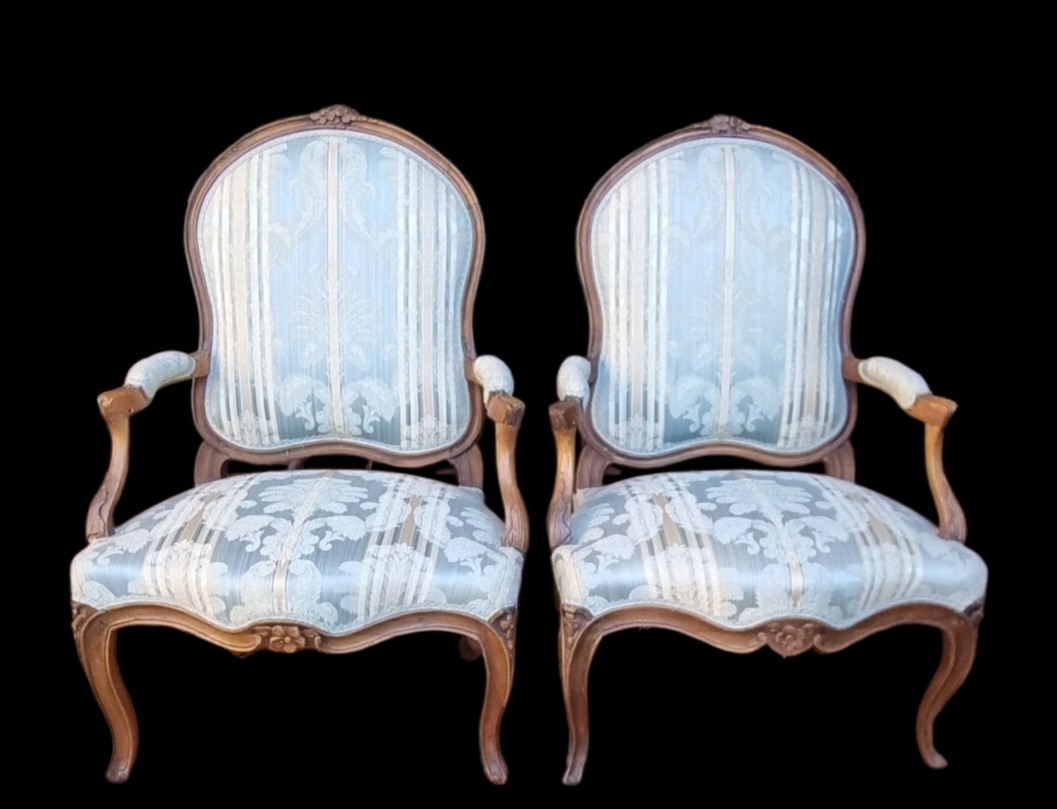 Pair Of Wide Armchairs In The Louis XV Period, Flat Backs