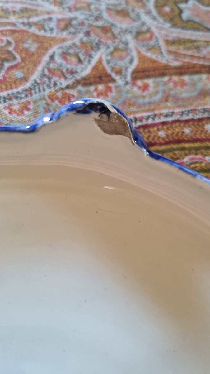 FAÏENCE DE GIEN DESSOUS DE PLAT BLANC BLEU ROUEN-photo-3