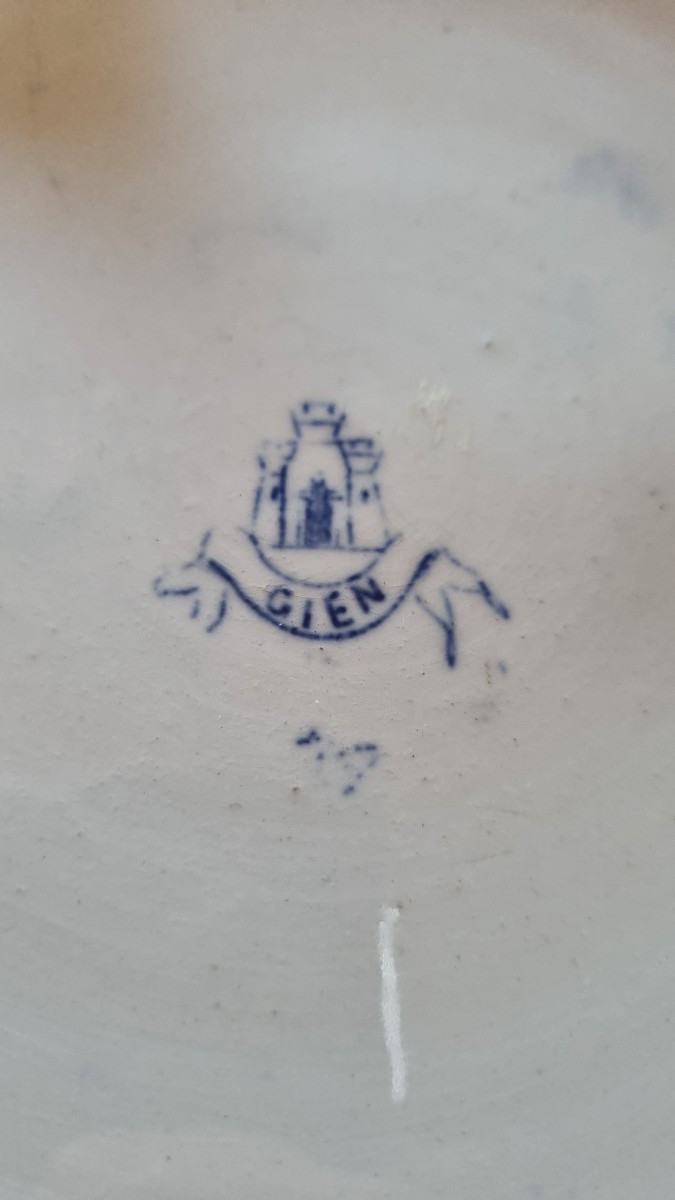 FAÏENCE DE GIEN DESSOUS DE PLAT BLANC BLEU ROUEN-photo-4