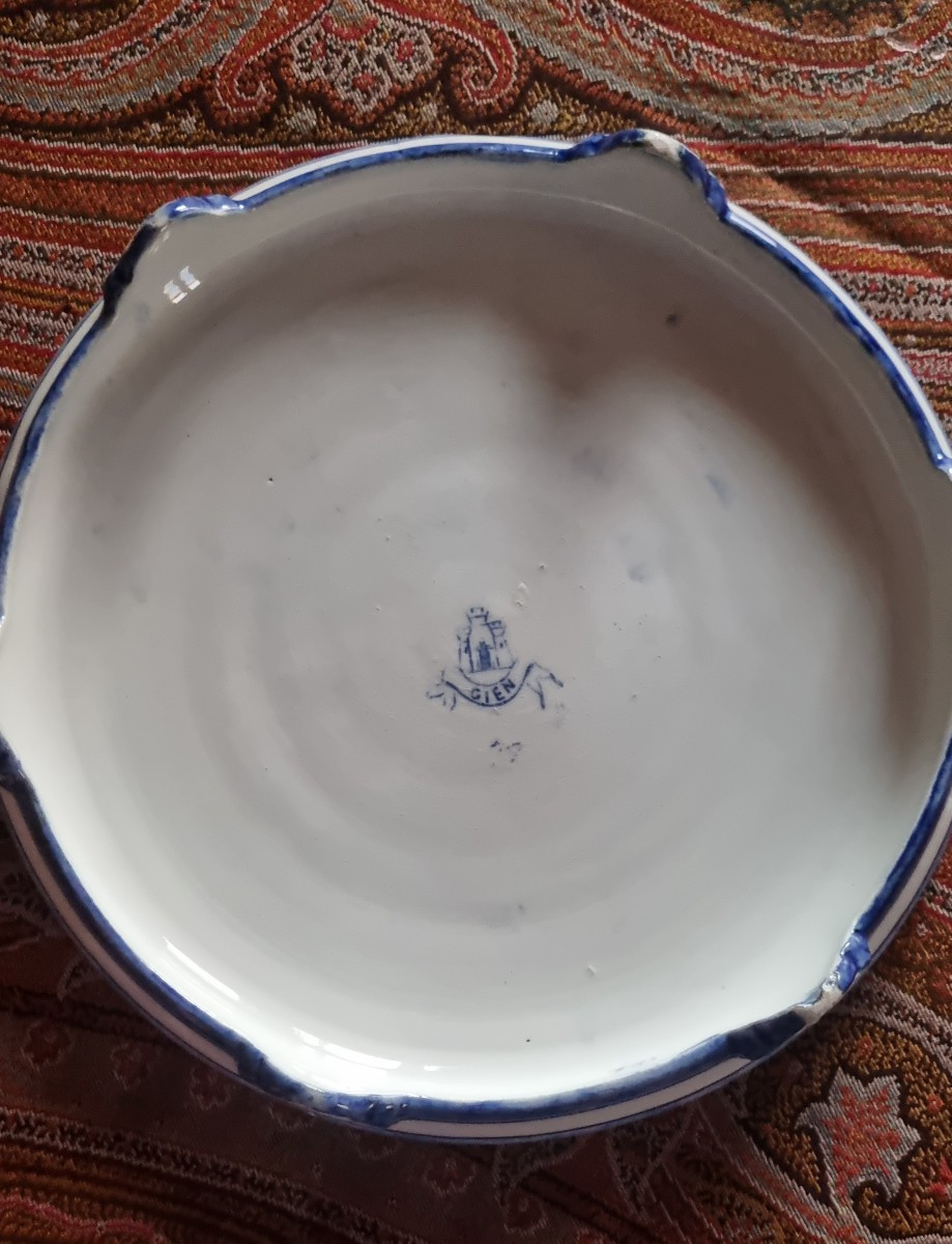 FAÏENCE DE GIEN DESSOUS DE PLAT BLANC BLEU ROUEN-photo-2
