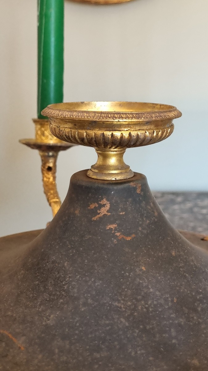 LUSTRE EN BRONZE DORÉ ET PATINÉ STYLE EMPIRE CHARLES X-photo-4