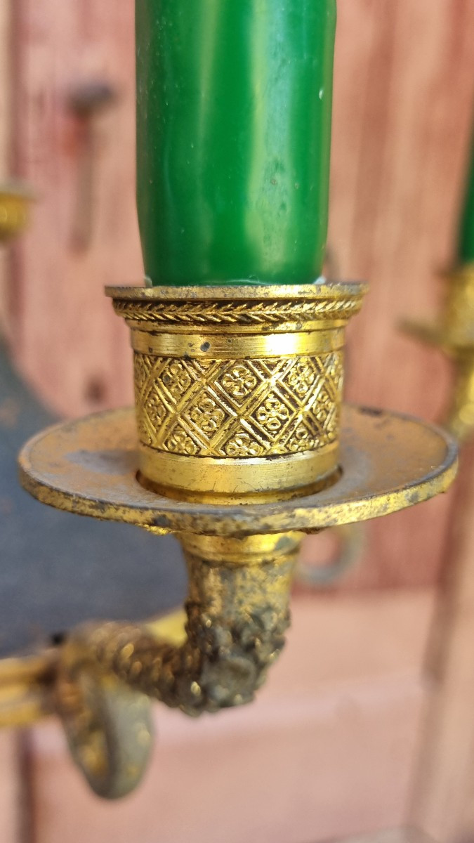 LUSTRE EN BRONZE DORÉ ET PATINÉ STYLE EMPIRE CHARLES X-photo-5