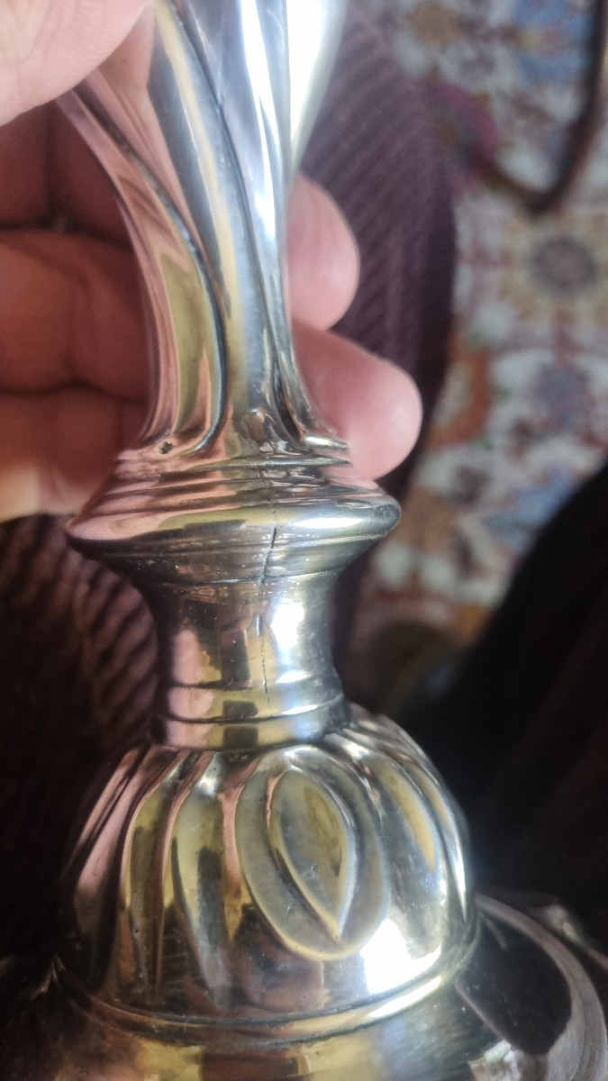 PAIRE DE BOUGEOIRS EN METAL ARGENTÉ BRONZE ARGENTÉ EOOQUE XVIIIe LOUIS XV-photo-4