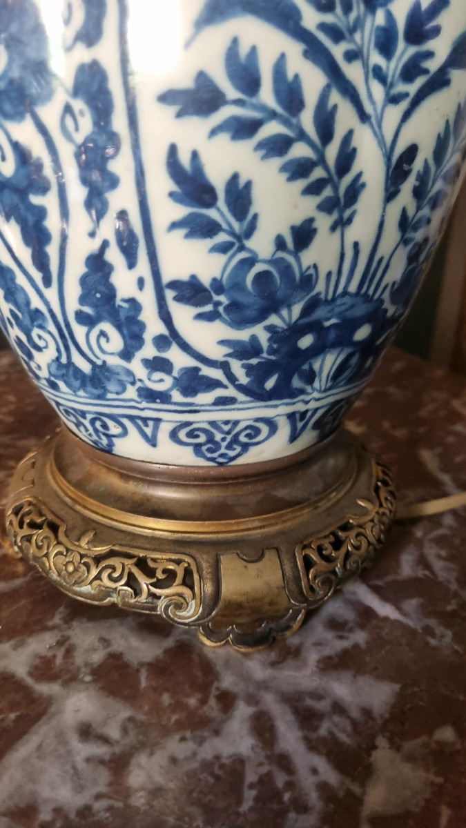 PIED DE LAMPE EN FAIENCE DE DELFT EPOQUE XVIIIe-photo-3