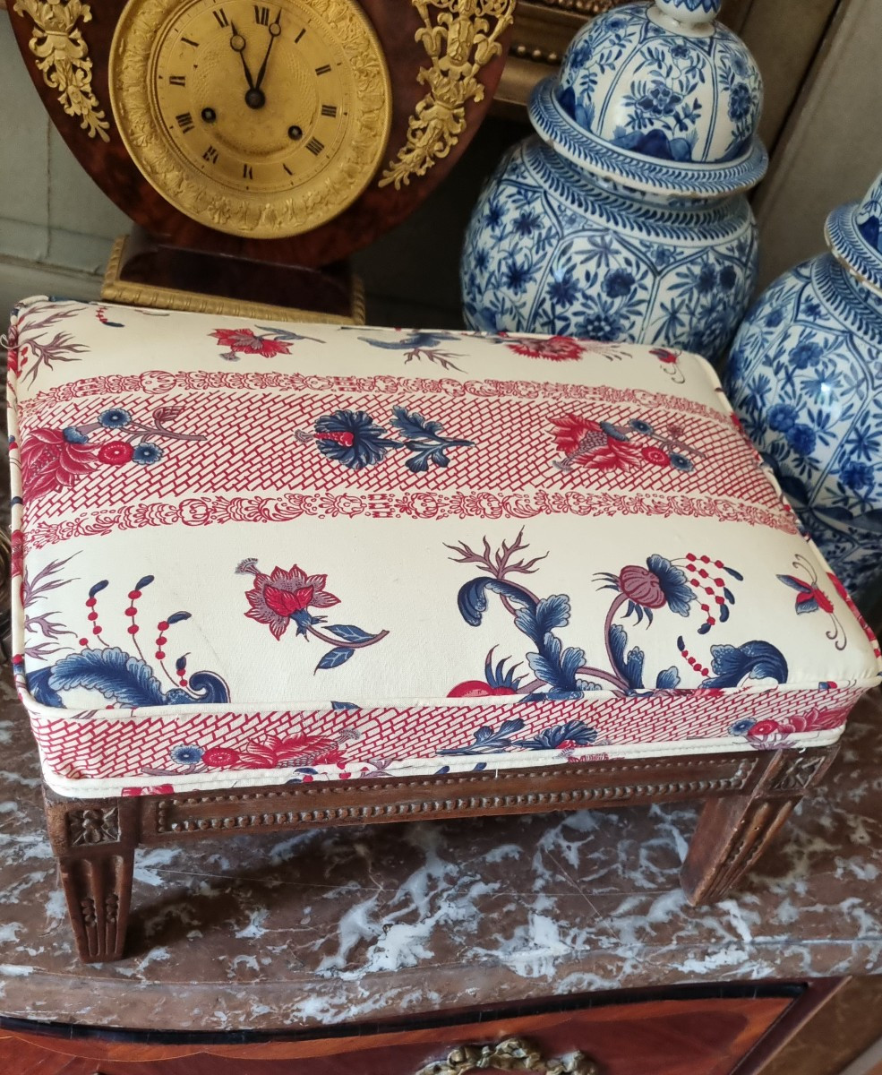 TABOURET DE PIEDS REPOSE-PIEDS EPOQUE LOUIS XVI TISSU BRAQUENIE-photo-2
