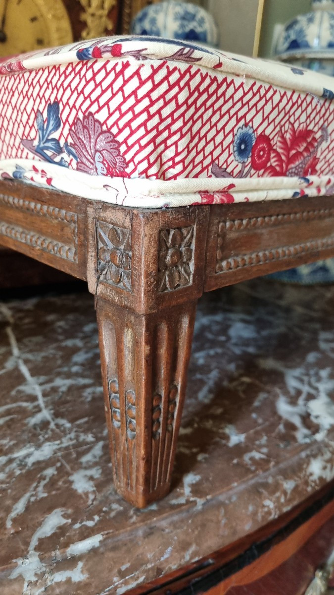 TABOURET DE PIEDS REPOSE-PIEDS EPOQUE LOUIS XVI TISSU BRAQUENIE-photo-4