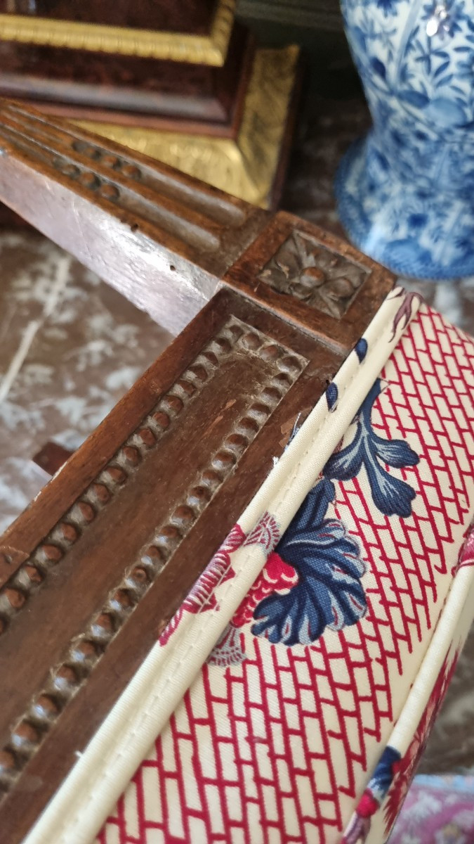 TABOURET DE PIEDS REPOSE-PIEDS EPOQUE LOUIS XVI TISSU BRAQUENIE-photo-1