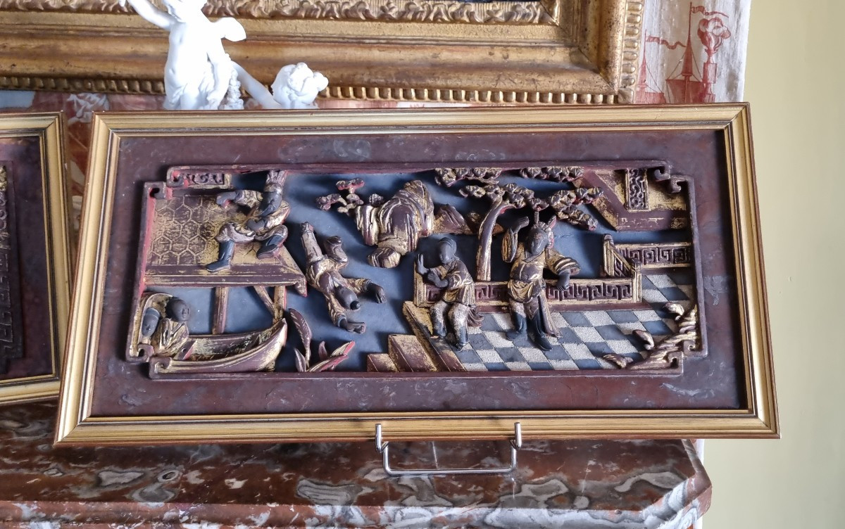 Pair Of Chinese Furniture Elements China 19th C. Gilded Carved Wood-photo-3