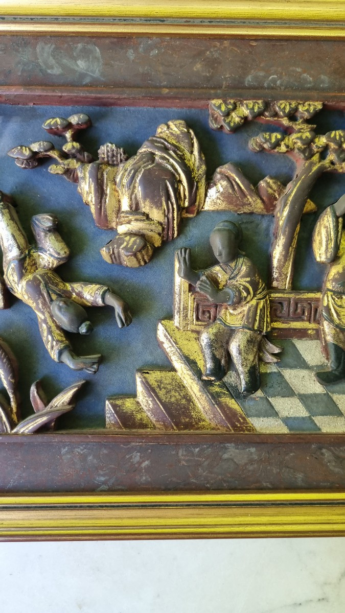 Pair Of Chinese Furniture Elements China 19th C. Gilded Carved Wood-photo-4