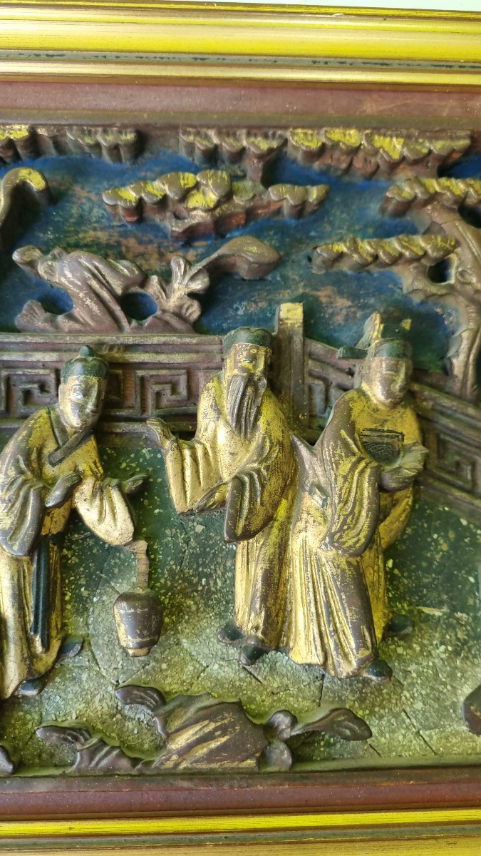 Pair Of Chinese Furniture Elements China 19th C. Gilded Carved Wood-photo-3