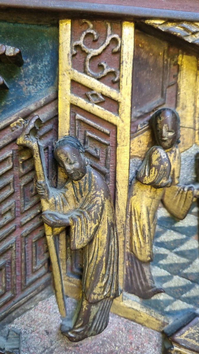 Pair Of Chinese Furniture Elements China 19th C. Gilded Carved Wood-photo-6