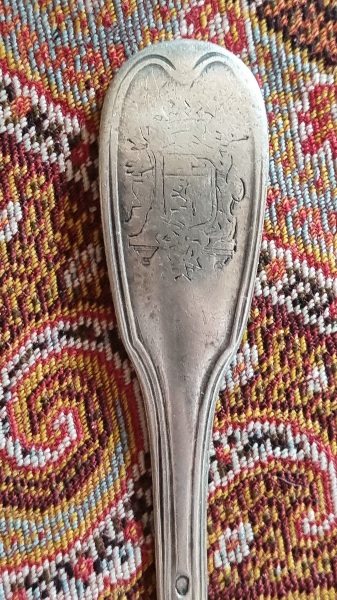 PETITE CUILLÈRE EN ARGENT MASSIF ÉPOQUE XVIIIe  ARMOIRIES COURONNE FERMIERS GENERAUX-photo-3