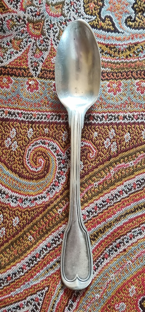PETITE CUILLÈRE EN ARGENT MASSIF ÉPOQUE XVIIIe  ARMOIRIES COURONNE FERMIERS GENERAUX-photo-1