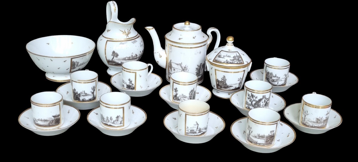 Manufacture De Locré - Porcelaine De Paris - Coffee Set Epoque Fin XVIIIe Grisaille-photo-2
