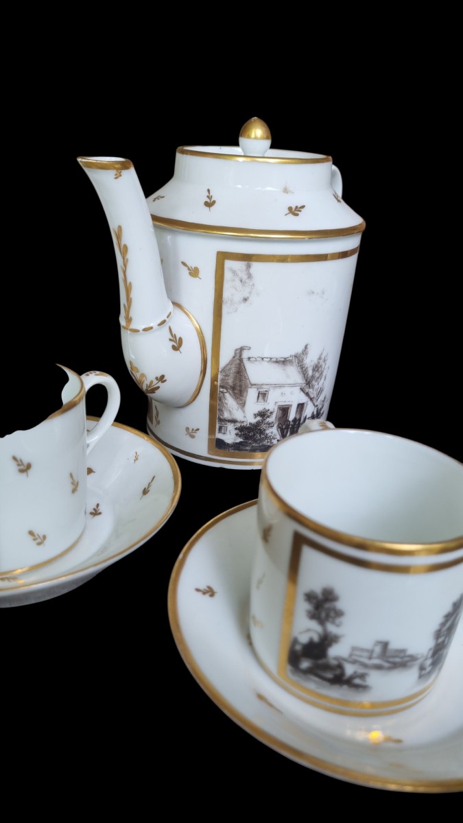 Manufacture De Locré - Porcelaine De Paris - Coffee Set Epoque Fin XVIIIe Grisaille-photo-4