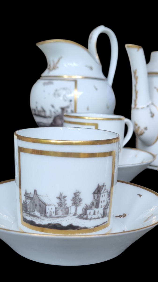 Manufacture De Locré - Porcelaine De Paris - Coffee Set Epoque Fin XVIIIe Grisaille-photo-1