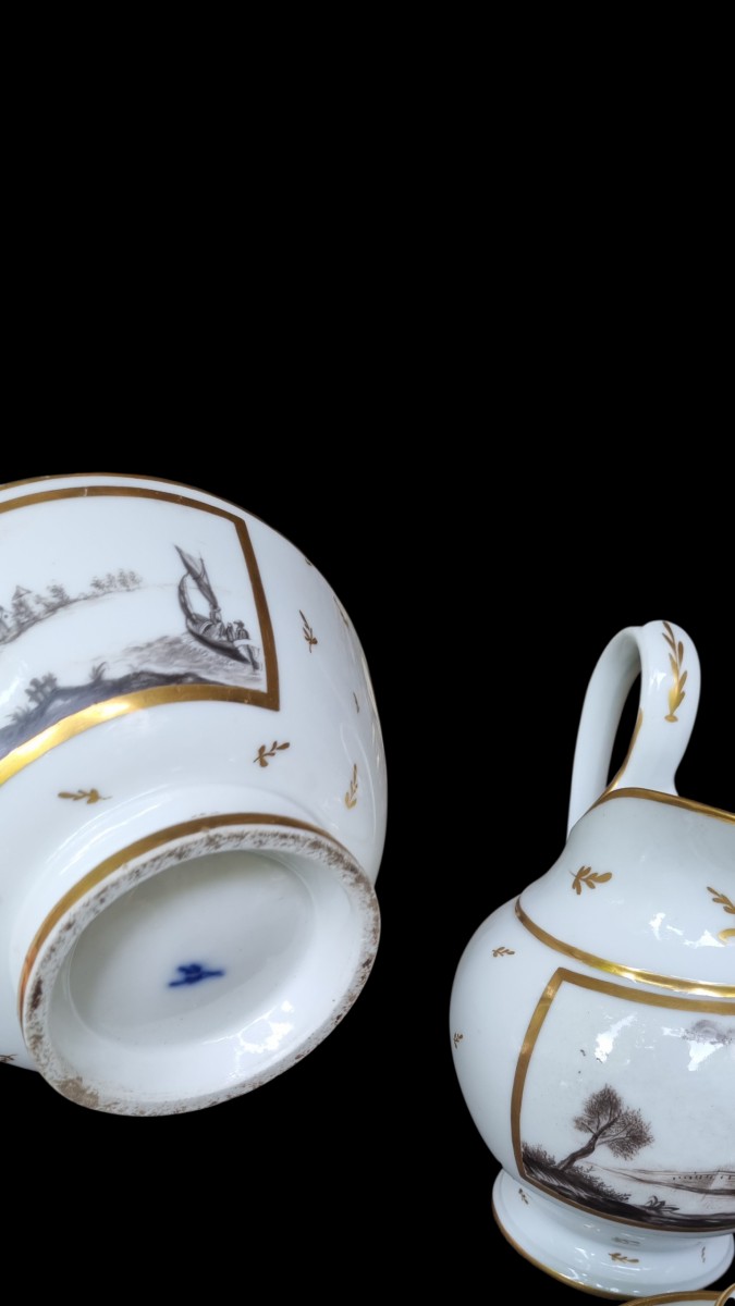 Manufacture De Locré - Porcelaine De Paris - Coffee Set Epoque Fin XVIIIe Grisaille-photo-2