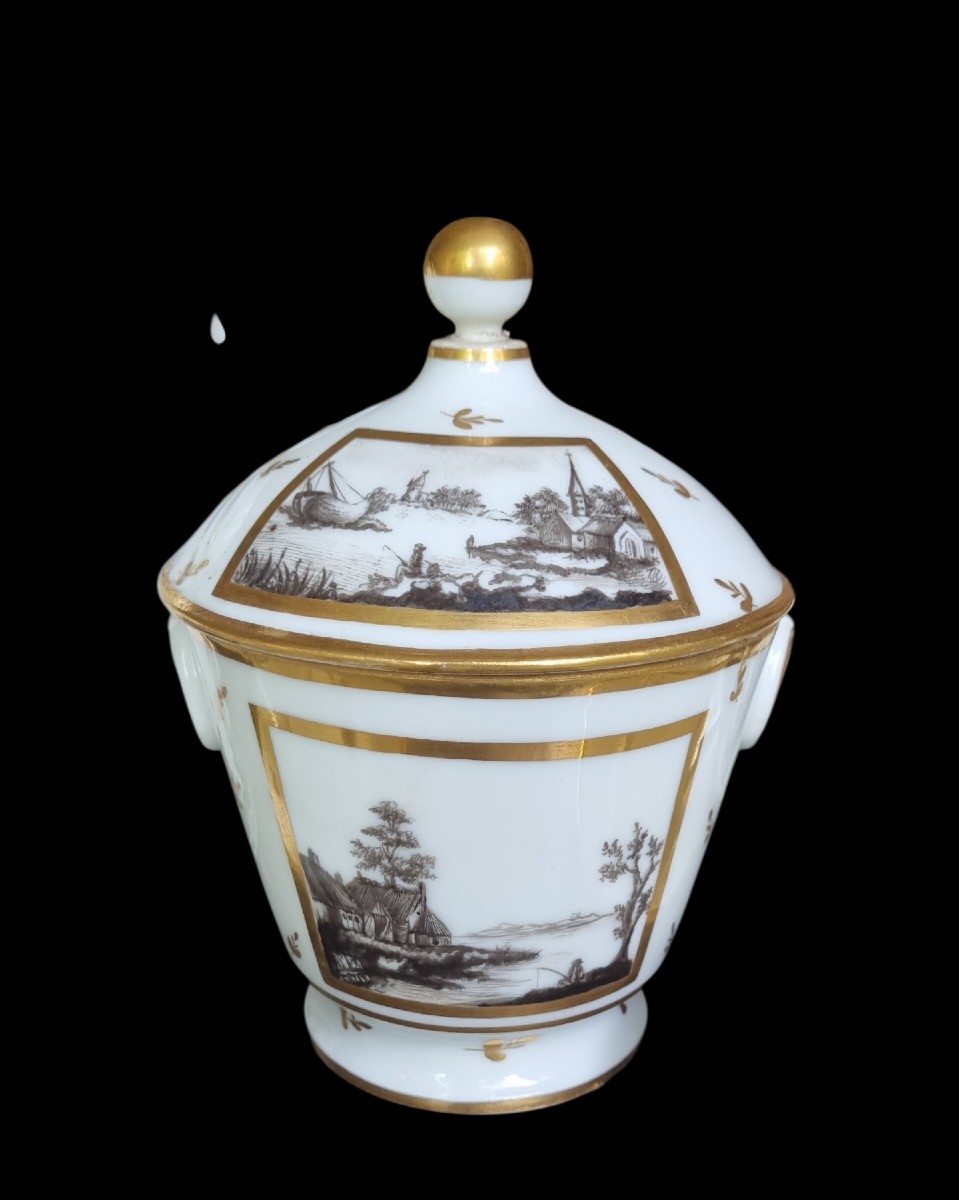 Manufacture De Locré - Porcelaine De Paris - Coffee Set Epoque Fin XVIIIe Grisaille-photo-3