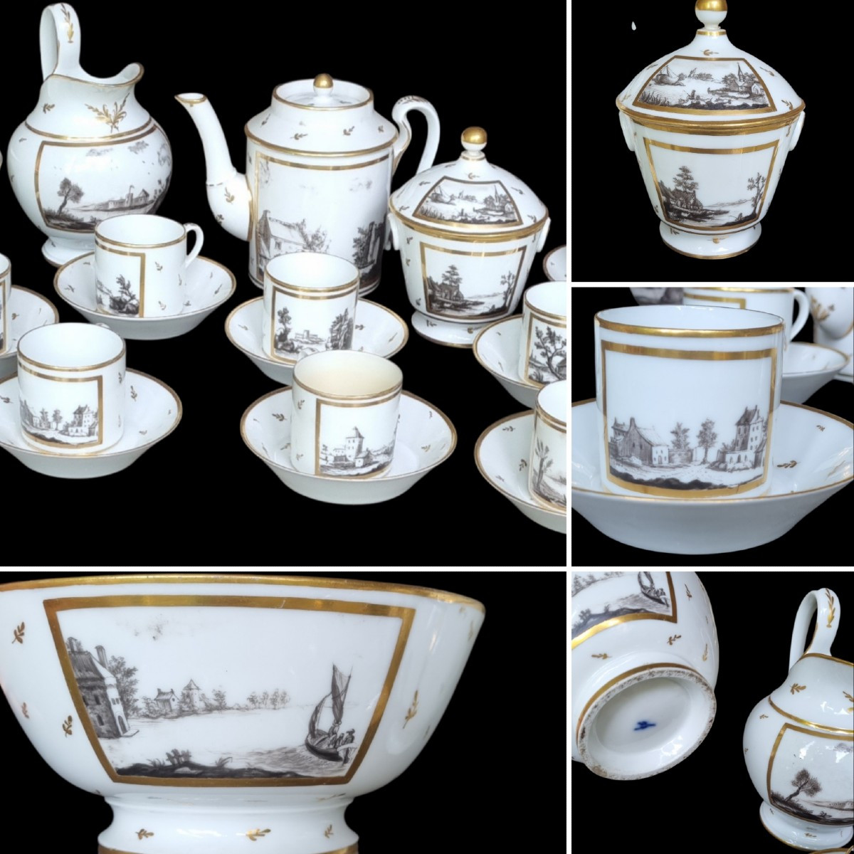 Manufacture De Locré - Porcelaine De Paris - Coffee Set Epoque Fin XVIIIe Grisaille