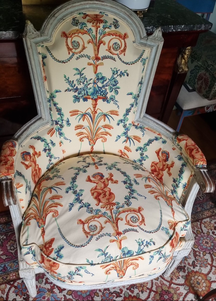  Louis,xvi Period Painted Wood Bergere Braquenie Fabric-photo-2