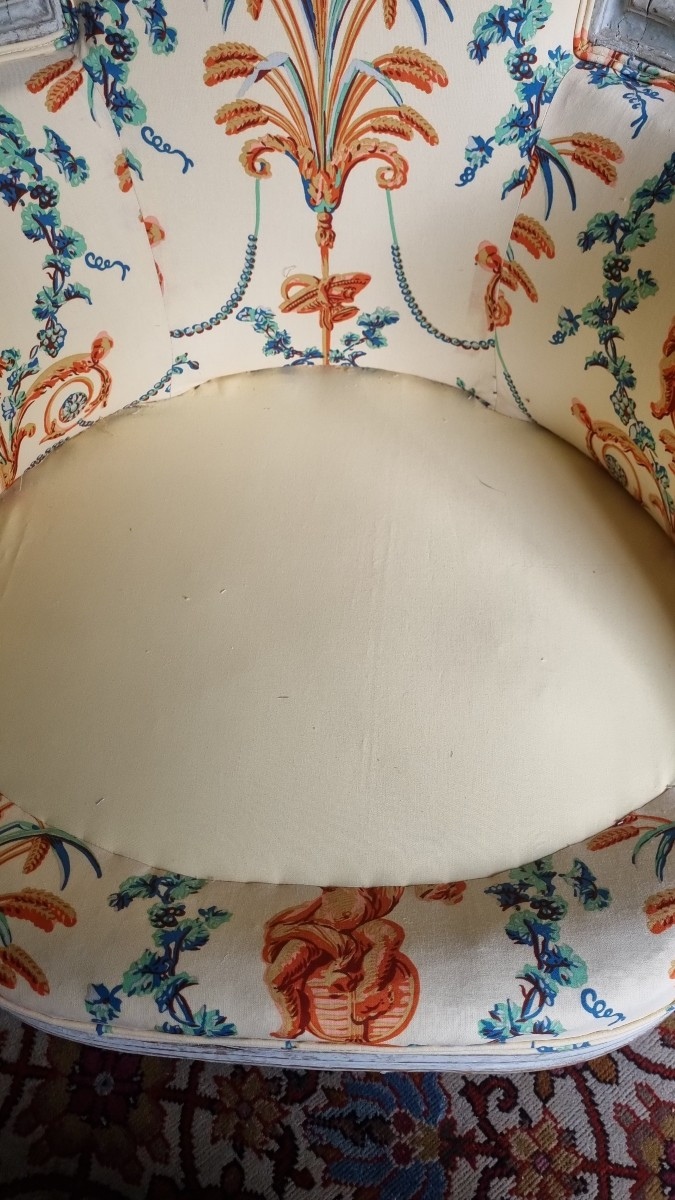  Louis,xvi Period Painted Wood Bergere Braquenie Fabric-photo-4