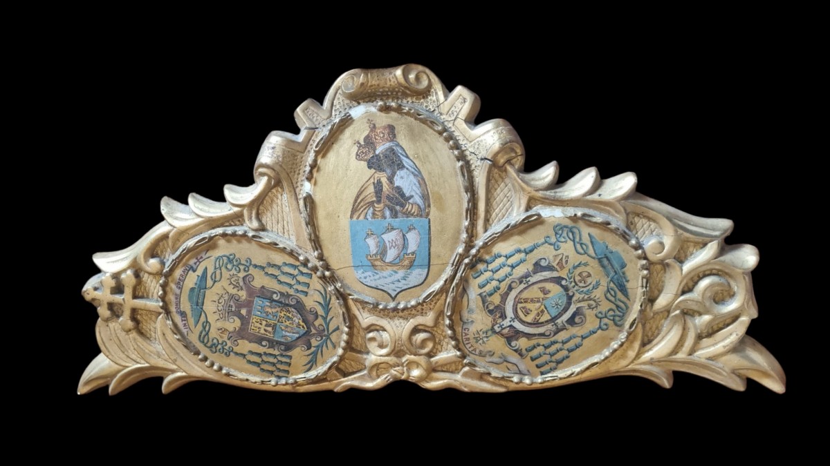 Pediment Top Of Door Gilded Wood Coat Of Arms Nîmes Clermont Ferrand Cardinal Bishop-photo-2