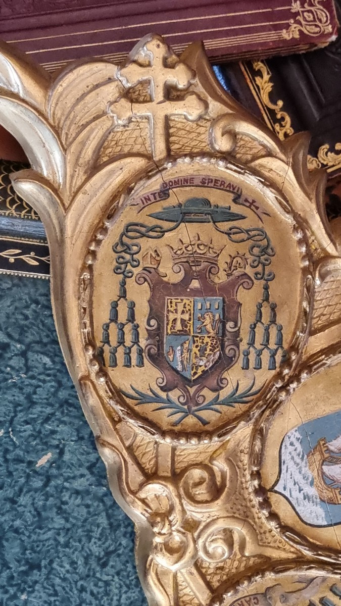 Pediment Top Of Door Gilded Wood Coat Of Arms Nîmes Clermont Ferrand Cardinal Bishop-photo-4