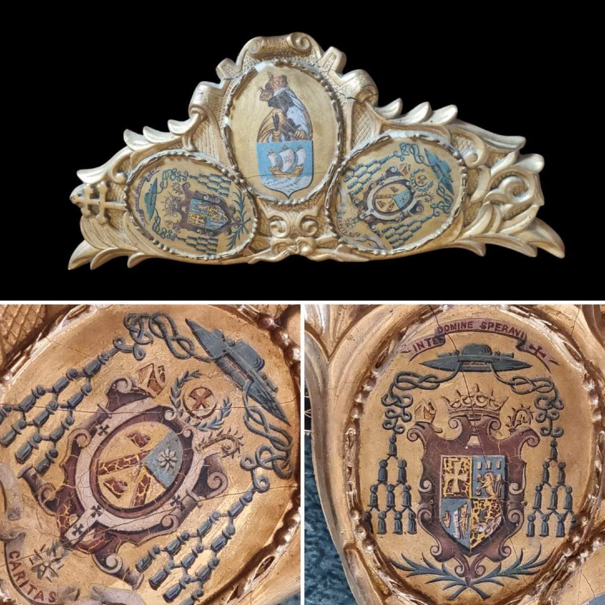 Pediment Top Of Door Gilded Wood Coat Of Arms Nîmes Clermont Ferrand Cardinal Bishop