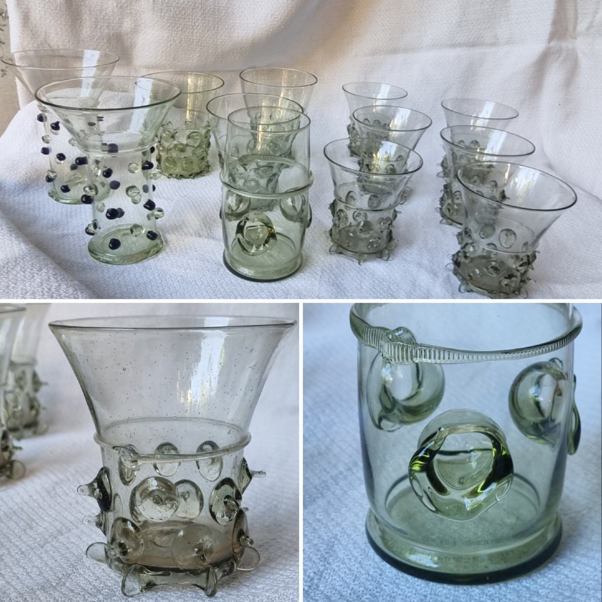 Série de 12 verres à pastilles en verre fumé ou blanc