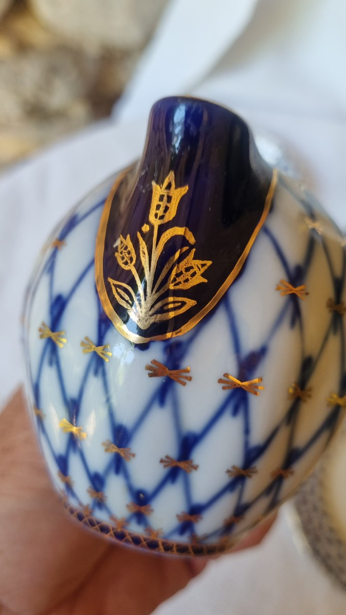 Ensemble  bleu cobalt or porcelaine Lomonosov de St-Petersbourg porcelaine impériale russe-photo-1