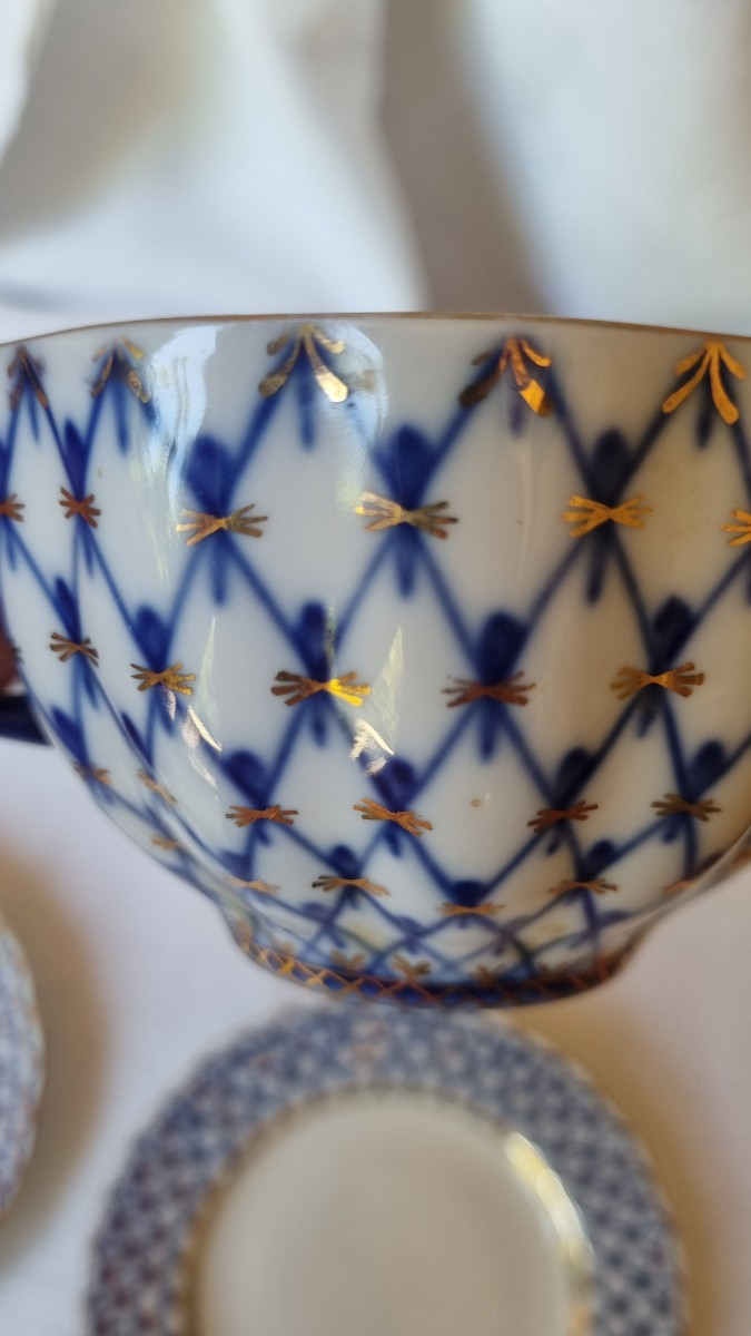 Ensemble  bleu cobalt or porcelaine Lomonosov de St-Petersbourg porcelaine impériale russe-photo-2