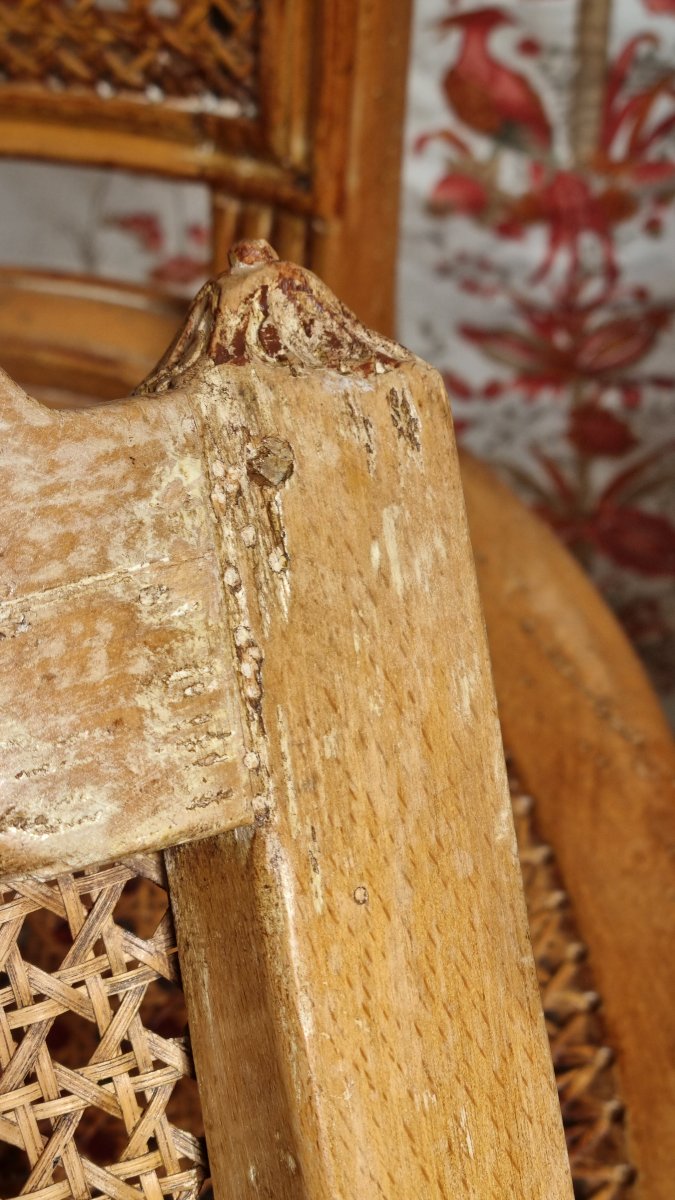 4 Louis XVI Style Chairs Stamped By André Mailfert Caning Patina Set-photo-2