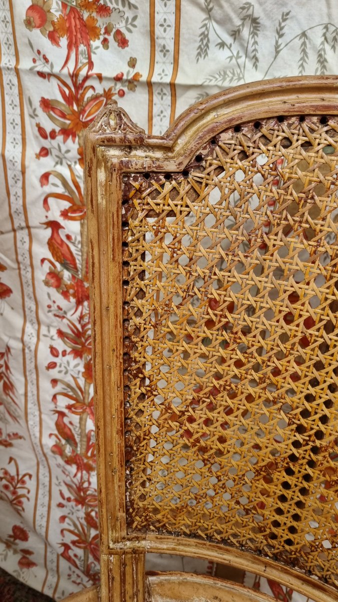 4 Louis XVI Style Chairs Stamped By André Mailfert Caning Patina Set-photo-5