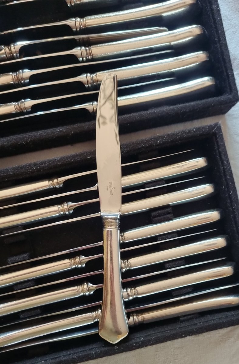 Ravinet d'Enfert Paris 12 Table Knives And 12 Dessert Knives Model Brantôme Metal Ar-photo-2