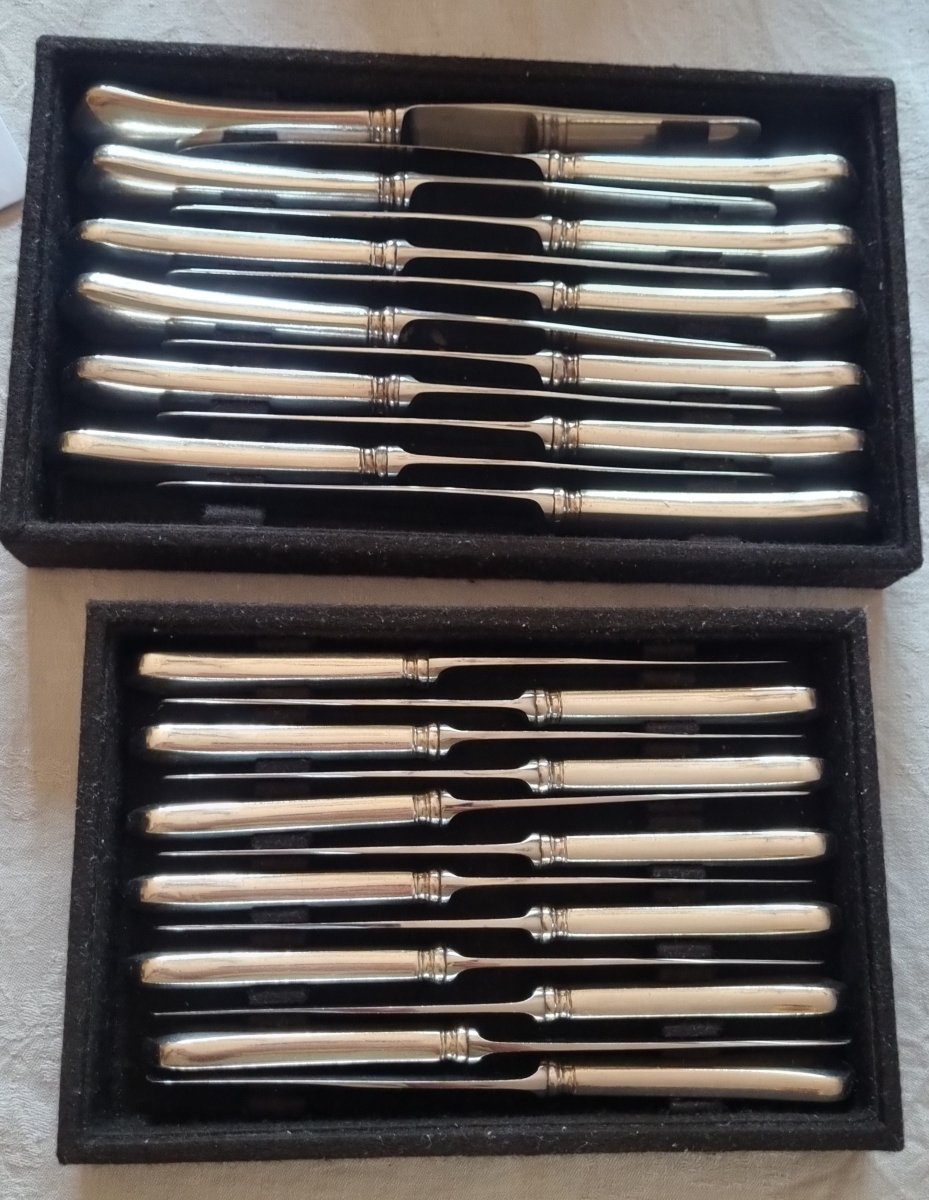 Ravinet d'Enfert Paris 12 Table Knives And 12 Dessert Knives Model Brantôme Metal Ar-photo-4
