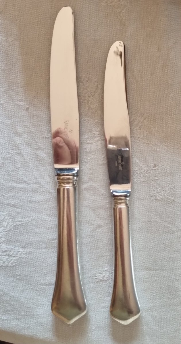 Ravinet d'Enfert Paris 12 Table Knives And 12 Dessert Knives Model Brantôme Metal Ar-photo-1