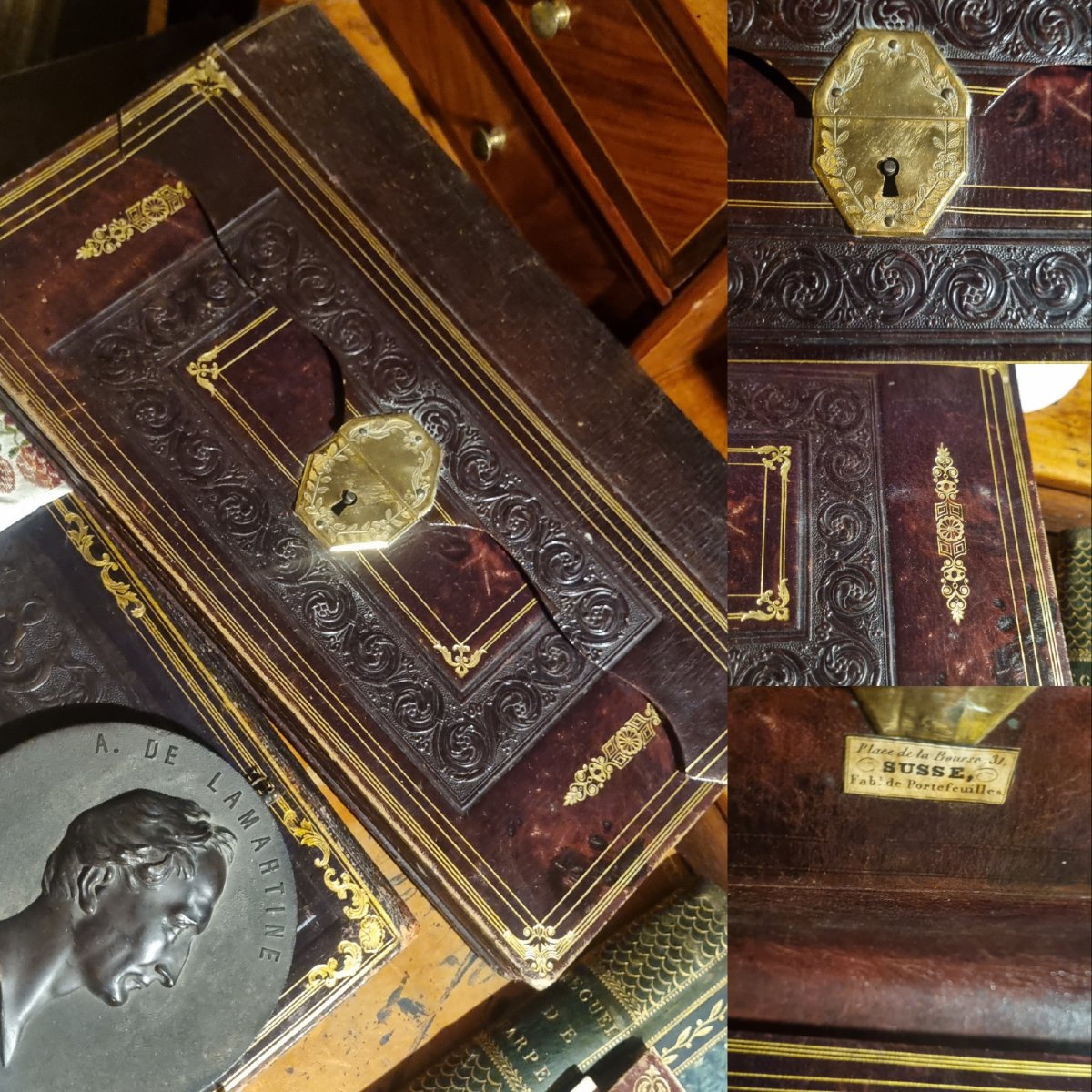PORTEFEUILLE EN MAROQUIN SUSSE A PARIS VERS 1830/1840