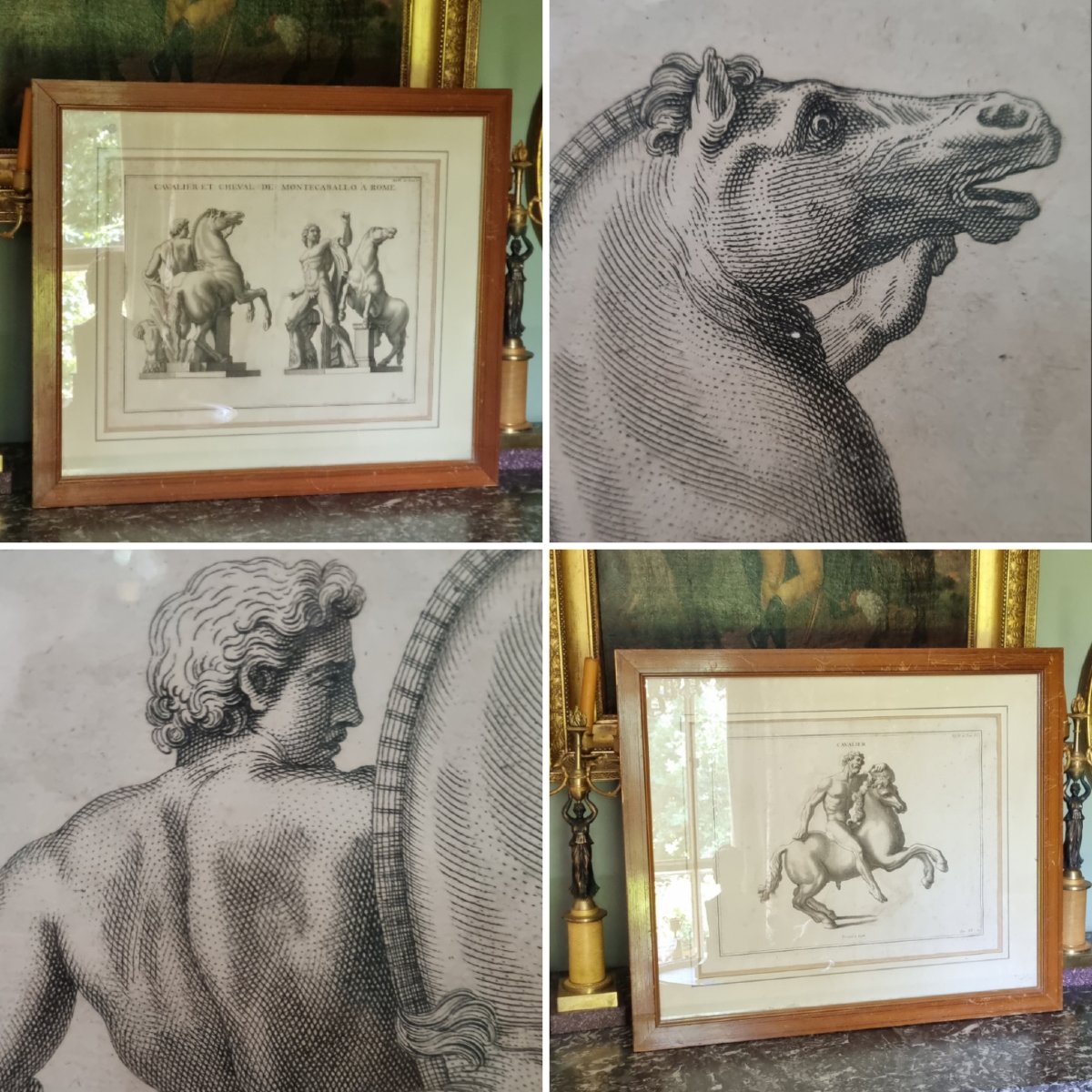 Pair Of Large 18th-century Engravings: Grand Tour, Horses, Antiquities