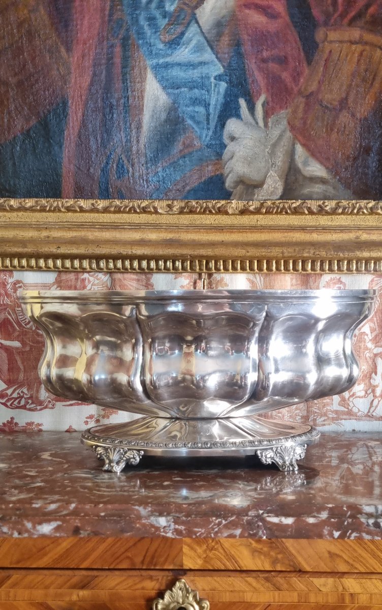 CHRISTOFLE GRANDE JARDINIÈRE EN METAL ARGENTÉ VERS 1850 CENTRE DE TABLE-photo-2