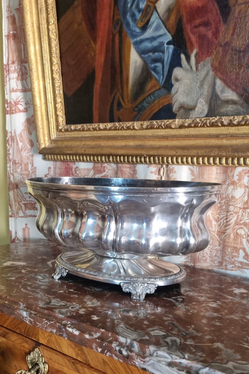 CHRISTOFLE GRANDE JARDINIÈRE EN METAL ARGENTÉ VERS 1850 CENTRE DE TABLE-photo-3