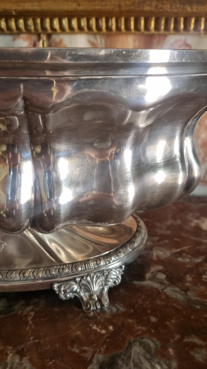 CHRISTOFLE GRANDE JARDINIÈRE EN METAL ARGENTÉ VERS 1850 CENTRE DE TABLE-photo-2