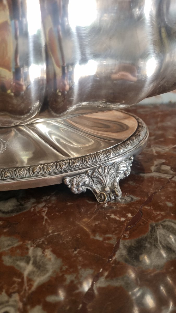 CHRISTOFLE GRANDE JARDINIÈRE EN METAL ARGENTÉ VERS 1850 CENTRE DE TABLE-photo-3