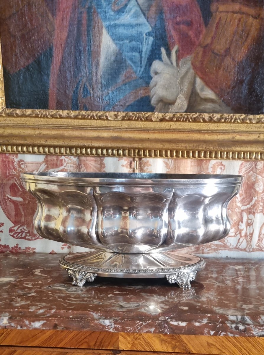 CHRISTOFLE GRANDE JARDINIÈRE EN METAL ARGENTÉ VERS 1850 CENTRE DE TABLE