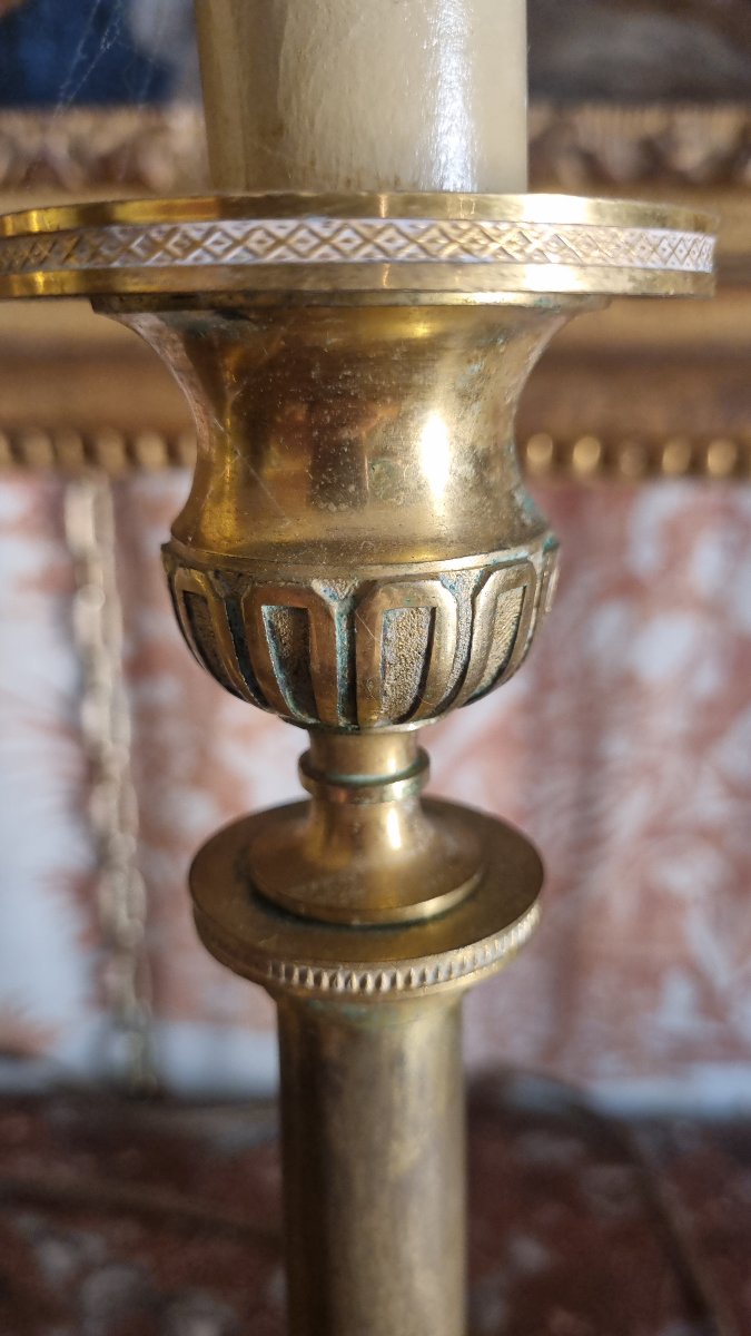 BOUGEOIRS PAIRE FLAMBEAUX EMPIRE BRONZE DORÉ ÉPOQUE  ORMOULU-photo-1