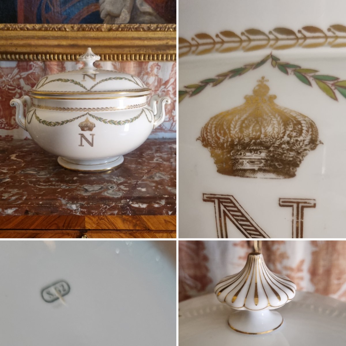 PORCELAINE DE SÈVRES ÉPOQUE NAPOLÉON III 1862 AU CHIFFRE DE NAPOLÉON III SOUPIÈRE 1862